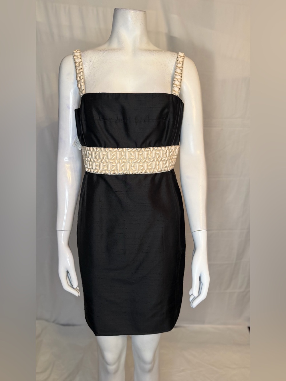 Lela Rose Black Mini Dress with Cream Braided Waist